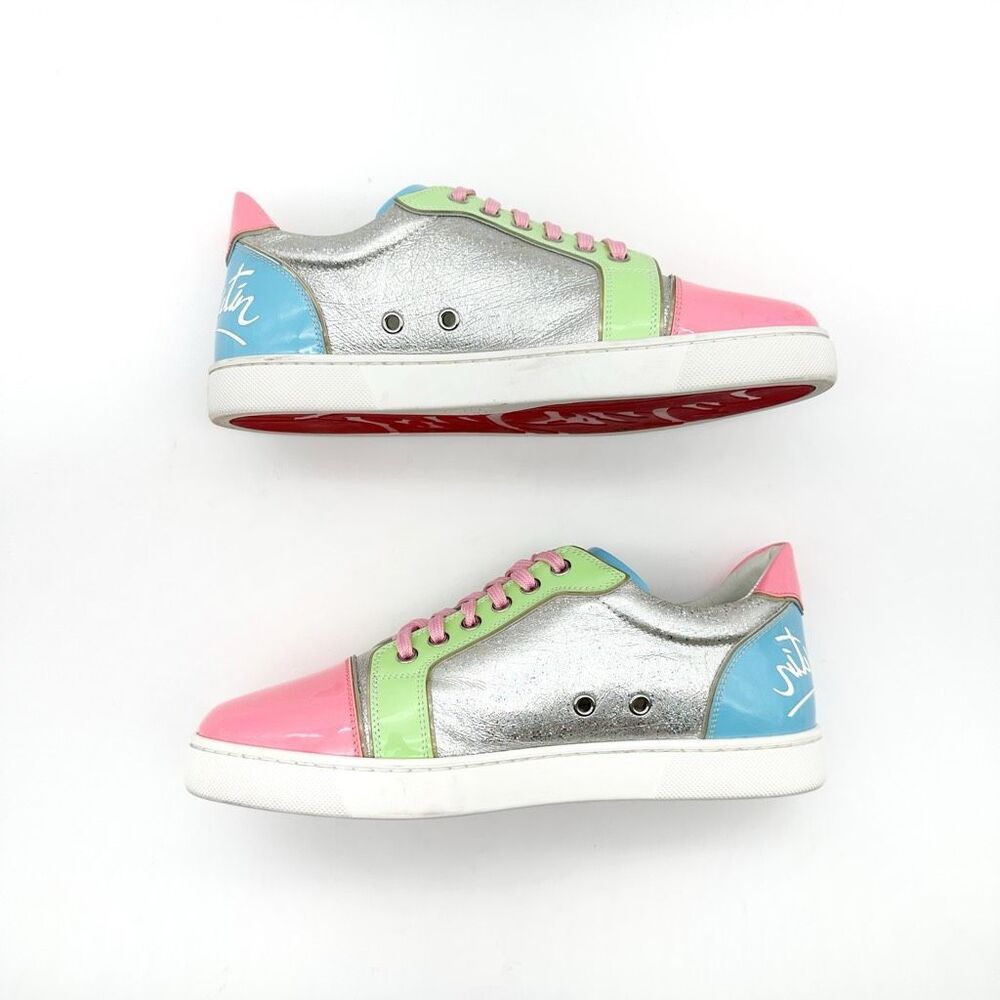 CHRISTIAN LOUBOUTIN Fun Viera Pink Glitter Low Top Sneakers Size 40 Lace Up - Picture 5 of 14